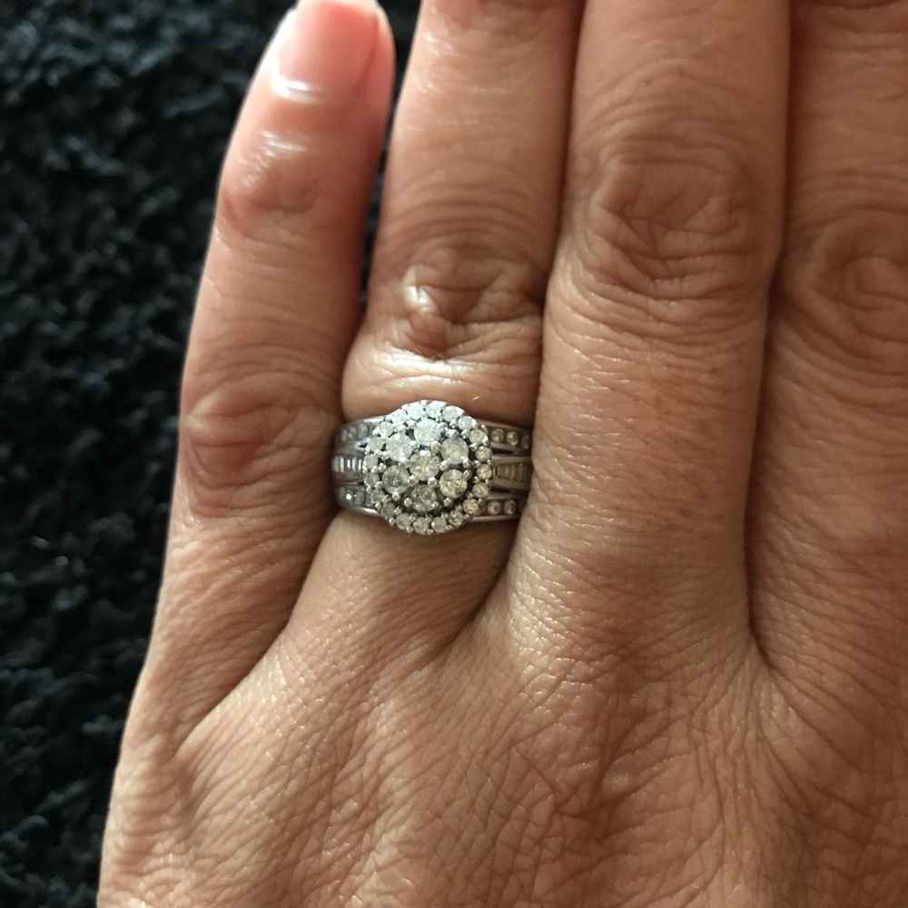Large 10k White Gold Diamond Ring